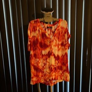 a.n.a Orange and Red Relaxed Short Sleeve Blouse